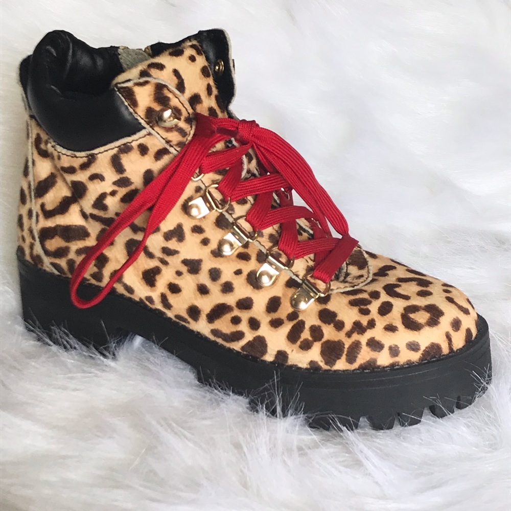 Aqua☀️Leopard print combat boots